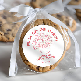 手描きのフレッシュなマーケットスタイル コーラル ブライダルシャワー ラウンドシール