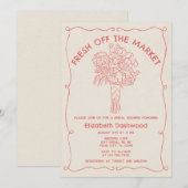 手描きのフレッシュなマーケットスタイル コーラル ブライダルシャワー 招待状 (正面/裏面)