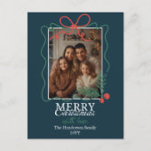 手描きのフレーム 現代的なターコイズブルー メリークリスマス シーズンポストカード (正面)