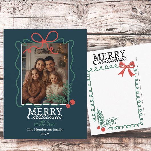 手描きのフレーム 現代的なターコイズブルー メリークリスマス シーズンポストカード