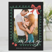 手描きのブラック 赤 緑 メリークリスマス シーズンカード