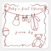 手描きのベビー服 - 図書のラベル スクエアシール (正面)