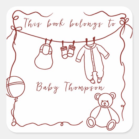 手描きのベビー服 - 書籍のラベル スクエアシール (正面)