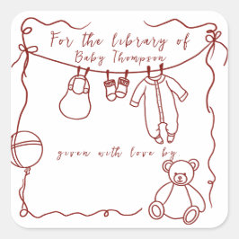 手描きのベビー服 - 書籍のラベル スクエアシール