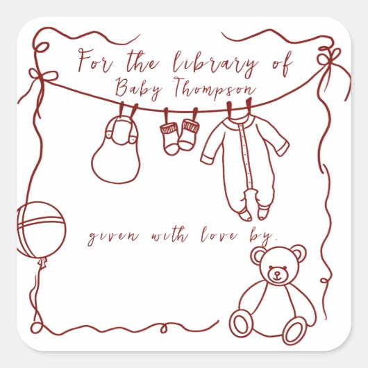 手描きのベビー服 - 書籍のラベル スクエアシール (正面)