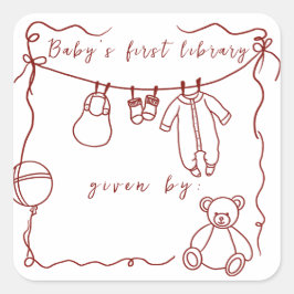 手描きのベビー服 - 書籍のラベル スクエアシール