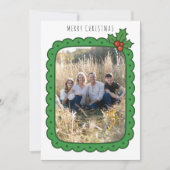 手描きのホリーデザインがあしらわれた、ハートフルなクリスマス家族写真カード シーズンカード (正面)