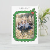 手描きのホリーデザインがあしらわれた、ハートフルなクリスマス家族写真カード シーズンカード (スタンド正面)