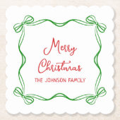 手描きのボウが可愛いクリスマスギフト ペーパーコースター (正面)