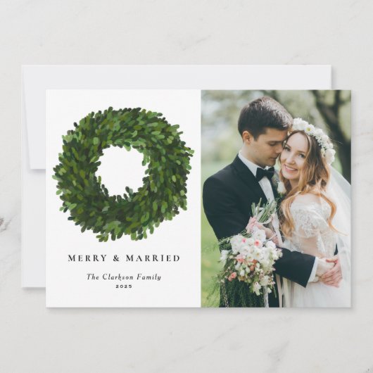 手描きのボックスウッドの花輪　結婚記念の写真 シーズンカード (正面)