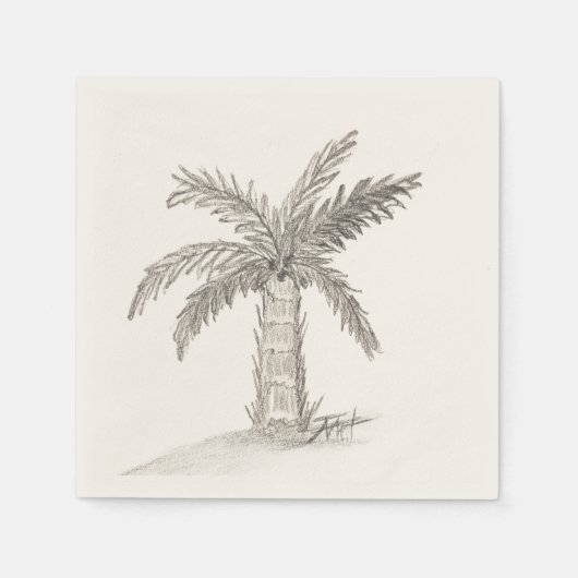 手描きのボトルヤシの木と葉 スタンダードカクテルナプキン (正面)