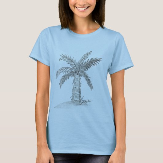 手描きのボトルヤシの木と葉 Tシャツ (正面)