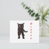 手描きのボンベイ猫の面白い日本ギフト 父 母 ポストカード (スタンド正面)
