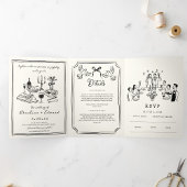 手描きのポップでラフな結婚式のイラスト 三つ折り案内状