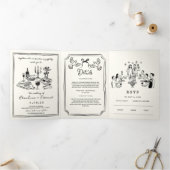 手描きのポップでラフな結婚式のイラスト 三つ折り案内状 (内部)