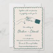 手描きのポップなイラストと手書きの結婚式 招待状 (正面)