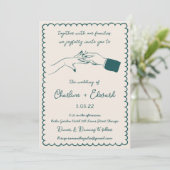 手描きのポップなイラストと手書きの結婚式 招待状 (スタンド正面)