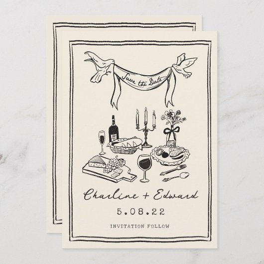 手描きのポップな筆記体で「Save the date」 セーブザデート