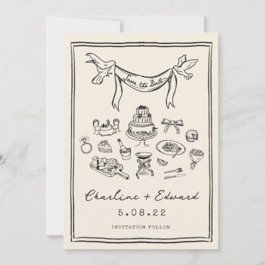 手描きのポップな筆記体で「Save the date」 セーブザデート (正面)