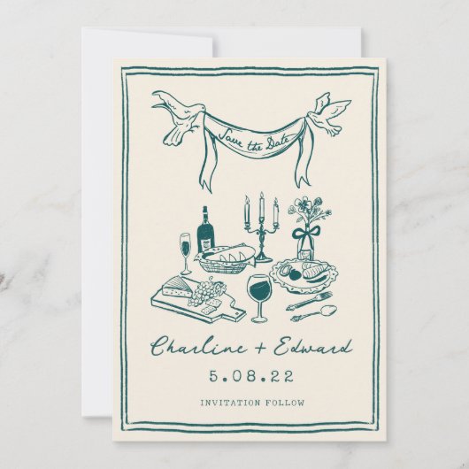 手描きのポップな筆記体で「Save the date」 セーブザデート (正面)