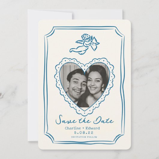 手描きのポップな筆記体で「Save the date」 セーブザデート (正面)