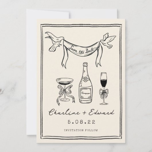 手描きのポップな筆記体 保存日付 セーブザデート (正面)