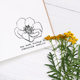 手描きのポピー野の花の田舎風図書館本 ラバースタンプ