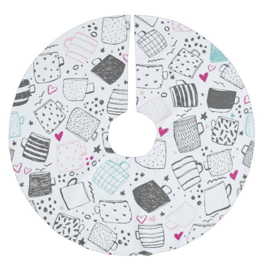 手描きのマグパターン、シームレスなデザイン。 ブラッシュドポリエステルツリースカート (正面)