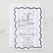 手描きのマティーニ ブルー ストライプ  ブライズ シャワー 招待状 (正面)