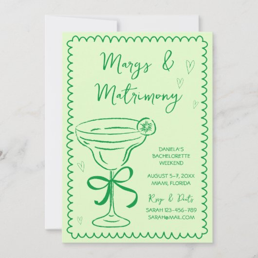 手描きのマージ&マリッジ バチェロレッテウィークエンド 招待状 (正面)
