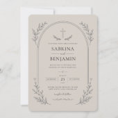 手描きのミニマリスト キリスト教の結婚式 招待状 (正面)