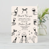 手描きのミニマル「新しい年の乾杯」パーティー 招待状 (スタンド正面)