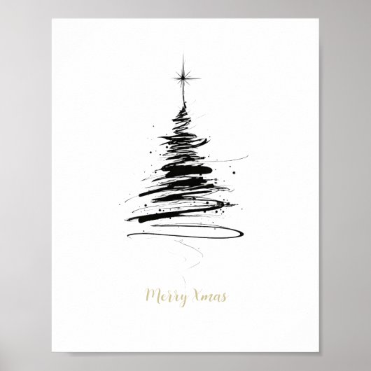 手描きのメリークリスマスツリー ポスター (正面)