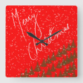 手描きのメリークリスマス スクエア壁時計 (正面)