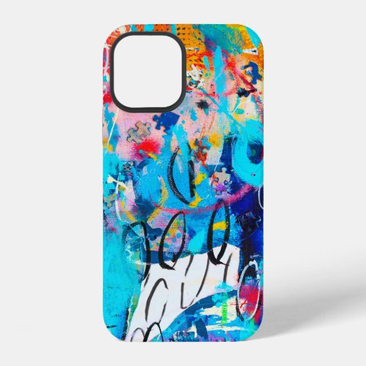 手描きのモダンなマルチカラーミクストメディアアート iPhoneケース (裏面)