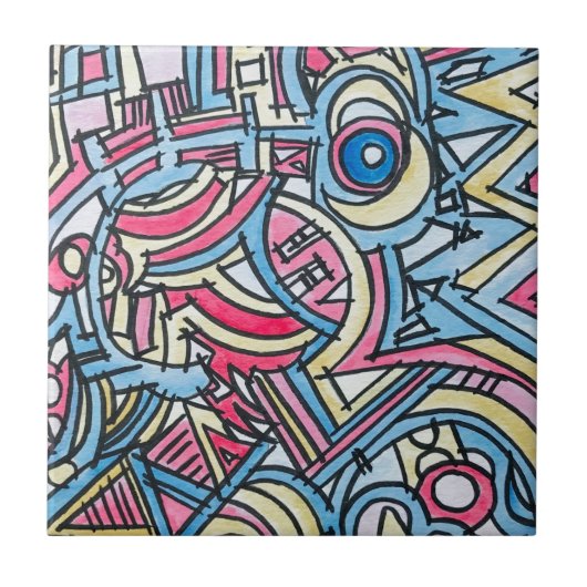 手描きのモダンアート サーカスの3つのリング タイル (正面)