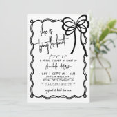 手描きのモノクロの蝶ネクタイ ブライダルシャワー 招待状 (スタンド正面)