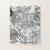 手描きのモノクロの野生動物アート ジグソーパズル (縦)