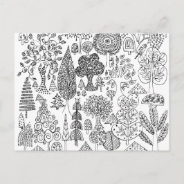 手描きのモノクロ樹木イラストアート ポストカード