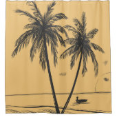 手描きのヤシの木とビーチシャワーカーテン シャワーカーテン (正面)