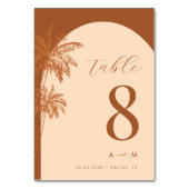 手描きのヤシの木のテラコッタ モノグラム ビーチ ウェディング テーブルナンバー (正面)