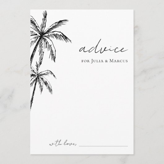 手描きのヤシの木の目的地ウェディング アドバイスカード (正面)