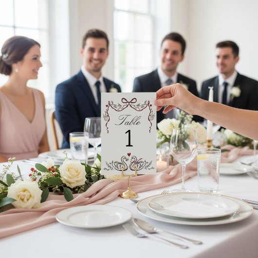 手描きのユニークな白鳥の結婚式テーブルカード テーブルナンバー