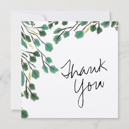 手描きのユーカリの葉の感謝カード 招待状 (正面)