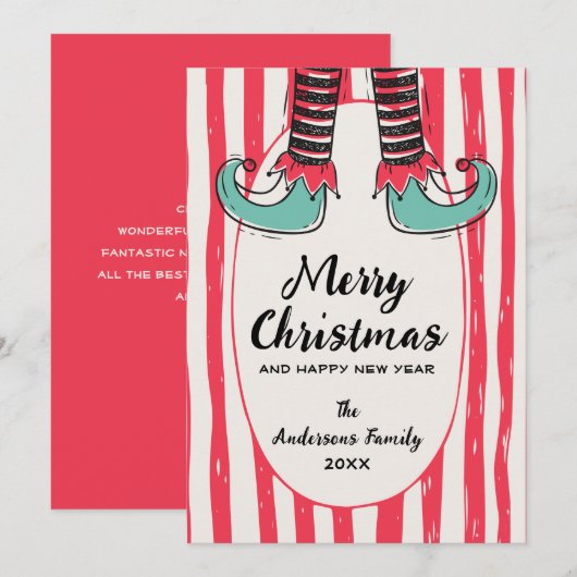 手描きのユーモラスなエルフの靴下 クリスマス ノンフォト (正面/裏面)