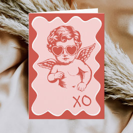 手描きのユーモラスなロマンチックキューピッドのXOバレンタインデー シーズンカード