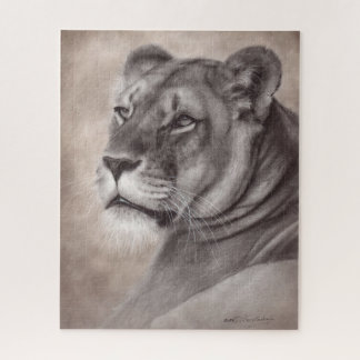 手描きのライオンのメス 野生動物アート ジグソーパズル