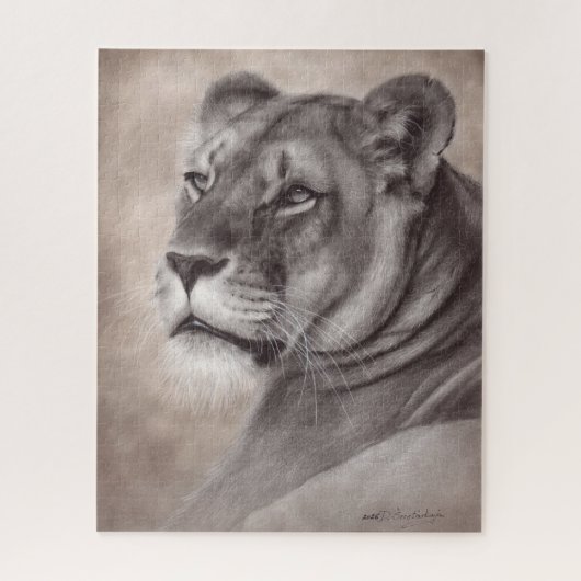 手描きのライオンのメス 野生動物アート ジグソーパズル (縦)