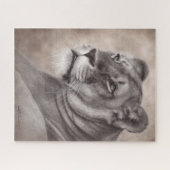 手描きのライオンのメス 野生動物アート ジグソーパズル (横)