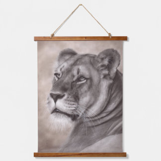 手描きのライオンの野生動物アート 吊り下げ型タペストリー